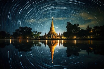 Starry Night at Shwedagon - obrazy, fototapety, plakaty