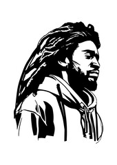 Black Afro African american male face portrait vector silhouette with curls hairstyle and beard