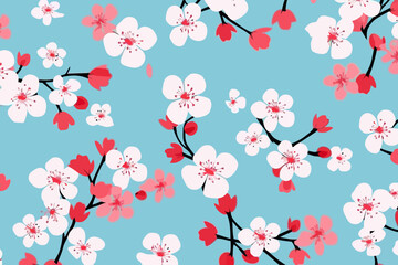 Close-up of cherry blossoms quirky doodle pattern, wallpaper, background, cartoon, vector, whimsical Illustration