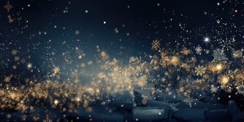 Golden Snowflakes Night - obrazy, fototapety, plakaty