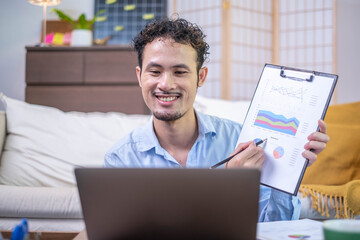 Entrepreneur professional businessman present datum online conference internet meeting...