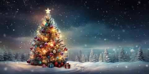 Afwasbaar Fotobehang Blauwgroen Adorned Christmas Tree