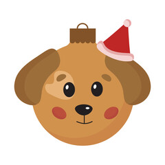 Hand drawn Christmas toy in shape of dog. Cute funny Christmas toy for fir tree. Animals toy for Christmas and New year decoration.