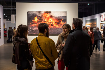 Art photo exhibition in a gallery, museum with people with Generative AI