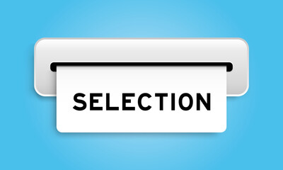 White coupon banner with word selection from machine on blue color background