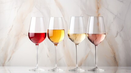  a group of wine glasses sitting on top of a counter.  generative ai