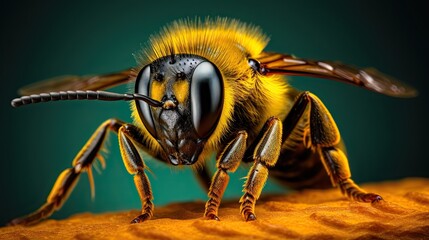  a close up of a bee on a piece of wood.  generative ai