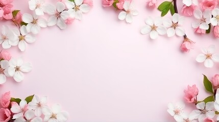  a pink background with white and pink flowers and leaves on it. generative ai