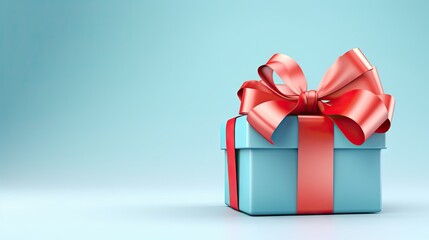  a blue gift box with a red ribbon on a blue background.  generative ai