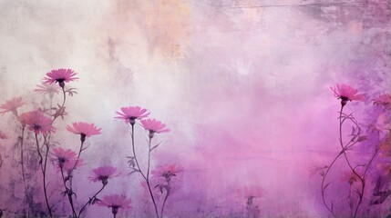  a painting of pink flowers in front of a purple background.  generative ai