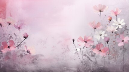  a painting of pink and white flowers on a pink background.  generative ai