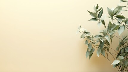  a plant with green leaves on a yellow background with a white wall.  generative ai