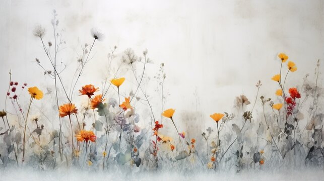  a painting of a field of flowers with a white background.  generative ai