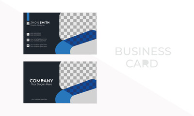 Double-sided creative black and blue color business card layout design.  Vector illustration.