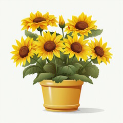 Set of Five Sunflower Vector Graphic