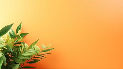 Fototapeta na wymiar a plant with green leaves on an orange background with a yellow wall. generative ai