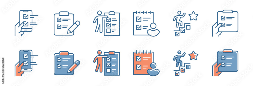Poster checklist to-do task business project progress priority checkmark icon set clipboard mission plan approval document tasklist management vector symbol illustration for web and app template design