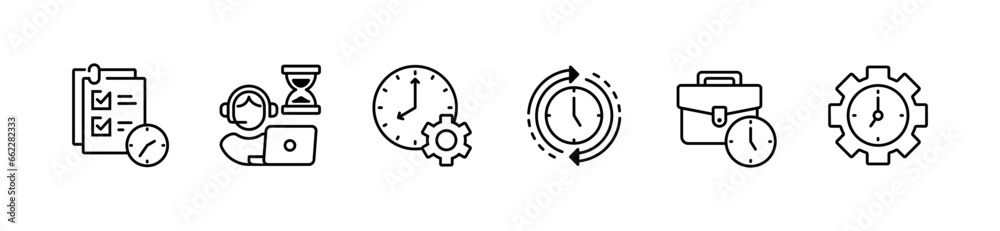 Aufkleber productivity working time management schedule icon line set business deadline target clock reminder 