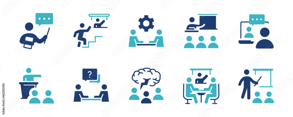 Aufkleber set of online course training skills human resource development icon vector seminar workshop confere