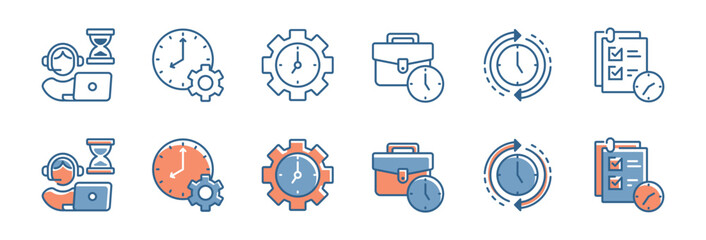 schedule time management business deadline efficiency productivity icon set target strategy work optimization clock timer vector illustration  - obrazy, fototapety, plakaty
