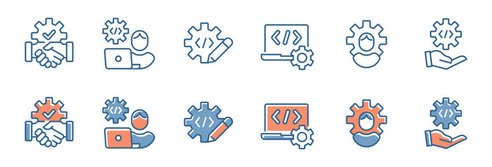business software development coding icon set build website programming improve technology digital gear cogwheel vector illustration - obrazy, fototapety, plakaty