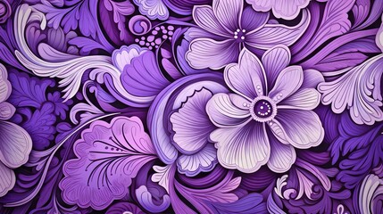  a painting of purple flowers and leaves on a purple background.  generative ai