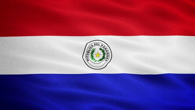 Natural Waving Fabric Texture Of Paraguay National Flag Background, Seamless Loop