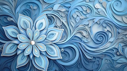  a painting of a blue flower with swirls on it.  generative ai
