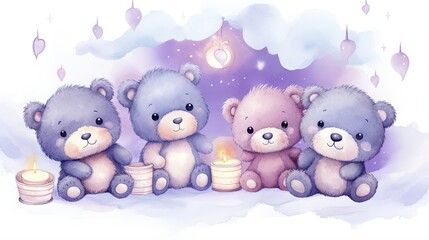  a group of three teddy bears sitting next to each other.  generative ai