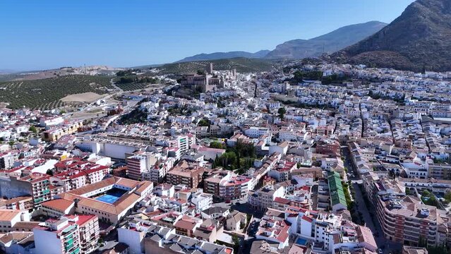 Aerial view from a drone of the town of Martos. Green Oil Route. Province of Jaen. Andalusia. Spain. Europe