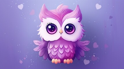  a purple owl with big eyes sitting on a branch of a tree.  generative ai