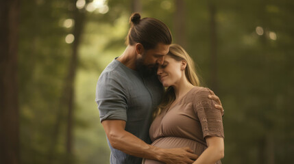 Fototapeta premium Portrait of lovely future parents during sunset