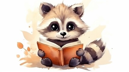  a raccoon is reading a book while sitting down.  generative ai
