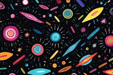 Foto op Aluminium Gamma ray bursts quirky doodle pattern, wallpaper, background, cartoon, vector, whimsical Illustration © Madison