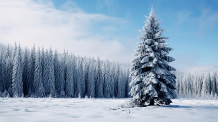 Winter landscape highlighting a snow-covered fir tree
