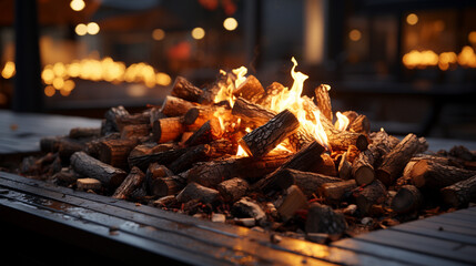 Light the wood fire for the barbecue during a cold UHD wallpaper Stock Photographic Image