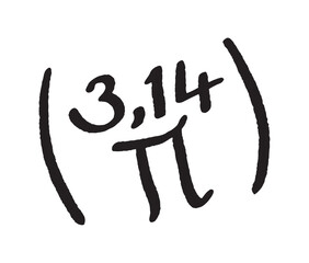 hand drawn pi number symbol and pi number. 3,14 numbers in parentheses