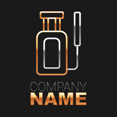 Line Garden sprayer for water, fertilizer, chemicals icon isolated on black background. Colorful outline concept. Vector