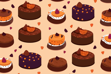 Chocolate cheesecake quirky doodle pattern, wallpaper, background, cartoon, vector, whimsical Illustration