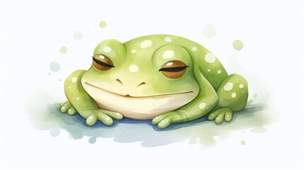  a green frog with a white spot on its face and eyes.  generative ai