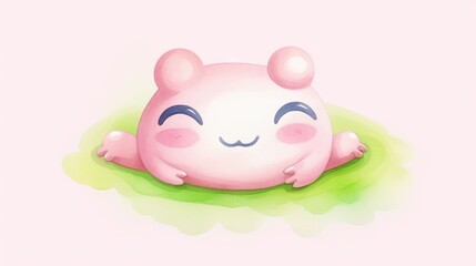  a pink bear laying on top of a green patch of grass.  generative ai