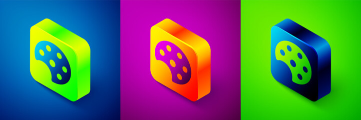Isometric Palette icon isolated on blue, purple and green background. Square button. Vector