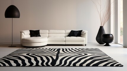 Zebra-striped area rug on a minimalist floor