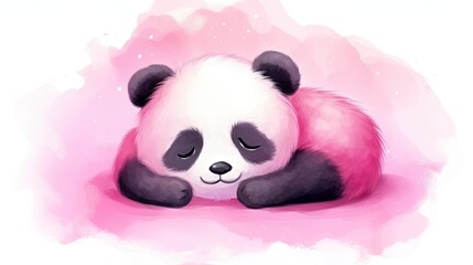  a painting of a panda bear sleeping on a pink background.  generative ai