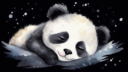  a painting of a panda bear sleeping on a branch in the snow.  generative ai