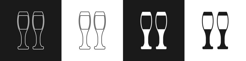 Set Bowling pin icon isolated on black and white background. Juggling clubs, circus skittles. Vector