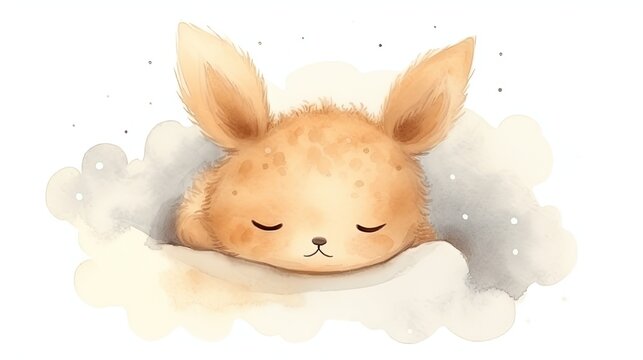  a watercolor painting of a bunny sleeping on a cloud.  generative ai
