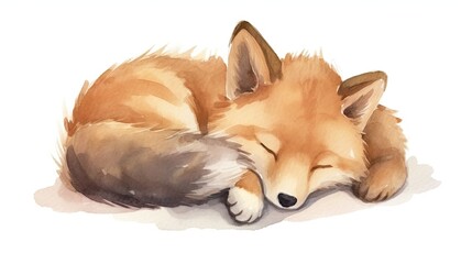  a painting of a sleeping fox on a white background with its eyes closed.  generative ai