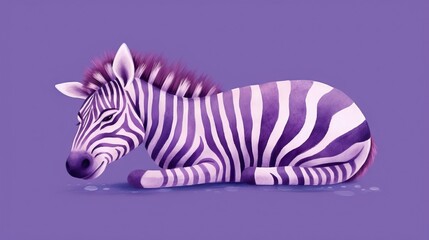  a purple zebra laying down on a purple surface with a purple background.  generative ai