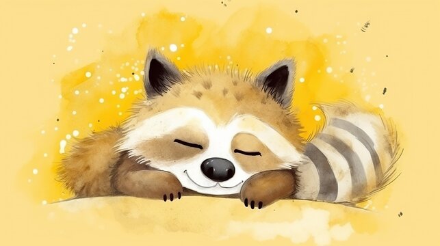  a drawing of a raccoon sleeping on a pillow.  generative ai